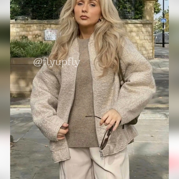 Zara * Oversized Long Bomber Jacket Cream - Picture 3 of 17